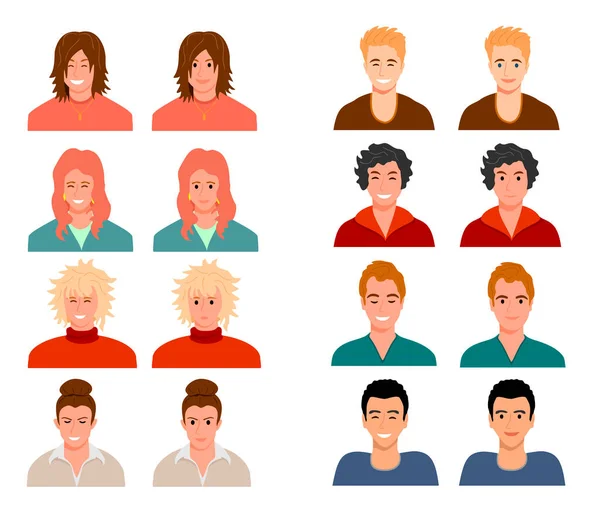 Avatars of people with different facial expressions. People are characters. Women, men multiracial avatars — Stock Vector