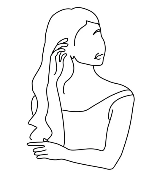 Illustration de femme d'art linéaire. Design minimaliste moderne. Figure féminine minimaliste abstraite. Art élégant. Pour affiches, tatouages, logos de magasins d'usure. illustration vectorielle — Image vectorielle