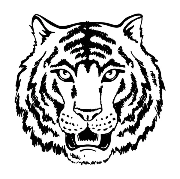 Cara de tigre blanco y negro. Silueta cabeza de tigre gruñendo, vector. 2022 cabeza de tigre sobre fondo blanco. Año del tigre. — Vector de stock