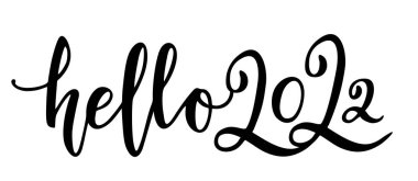 Merhaba 2022, komik afiş. Yeni yıl konsepti. El çizimi vektör çizimi beyaz arkaplanda izole edildi.