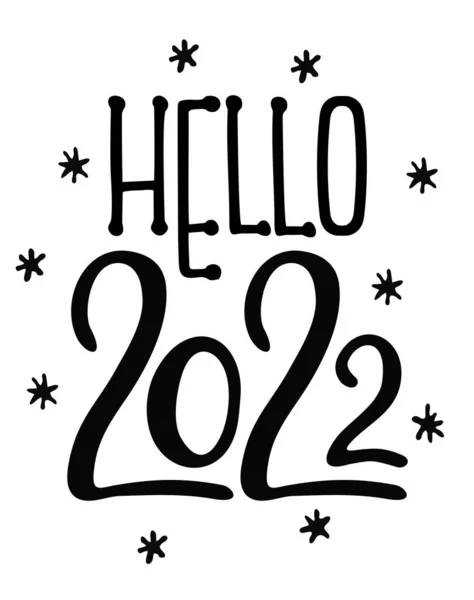 こんにちは2022年の手は面白いバナーを描いた。新年のコンセプト。白を基調としたスケッチベクトルイラスト. — ストックベクタ