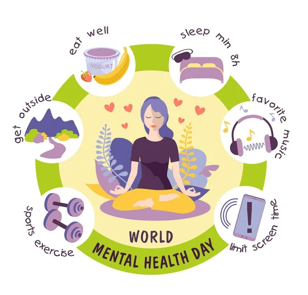 World mental health Day Design Template Vector. Vhodné pro blahopřání, plakát a banner Day s pěkným a kreativním designem ilustrace. Infographics mental health concept — Stockový vektor