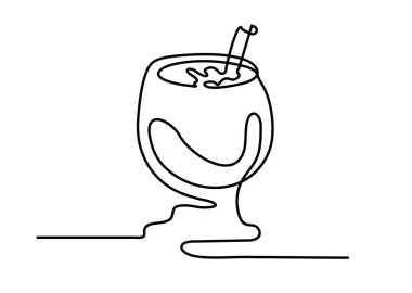 Bardak. Devamlı bir çizgi. Logo ve posterler için beyaz arkaplanda el yapımı cam çizimi. Minimalist tasarım vektör çizimi