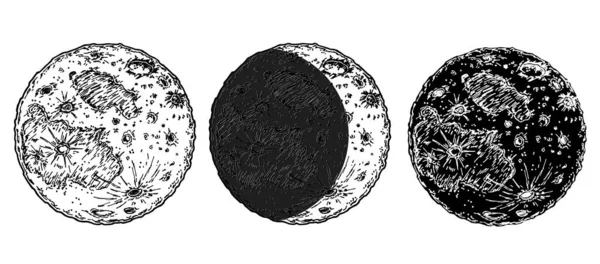 Fases lunares. esboço ilustração vetorial desenhada à mão —  Vetores de Stock