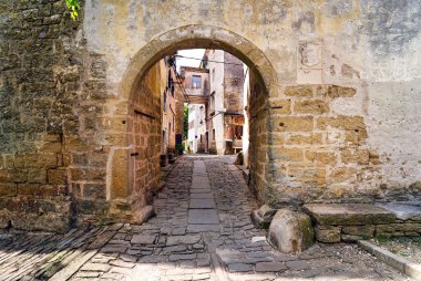 Hırvatistan 'ın Groznjan kentindeki eski otantik İstrian binasında güzel kavisler.