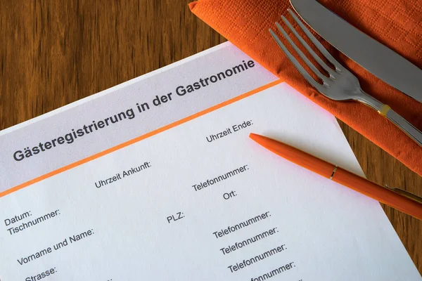 Formular Fur Die Kontaktdaten Von Gasten Einem Restaurante Deutschland Wahrend — Foto de Stock