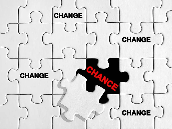 The change to chance. Puzzle with inscription Change. Under the removed puzzle piece appears the word Chance in red