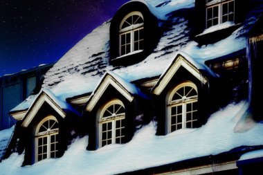 Kar ve buz saçakları olan yatakhaneler