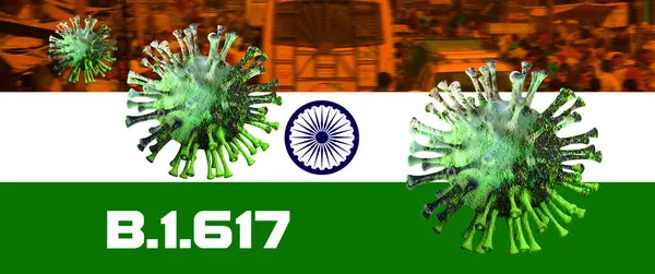 India flag with corona virus mutation B.1.617 - Indische Flagge mit Coronavirus Mutation B.1.617