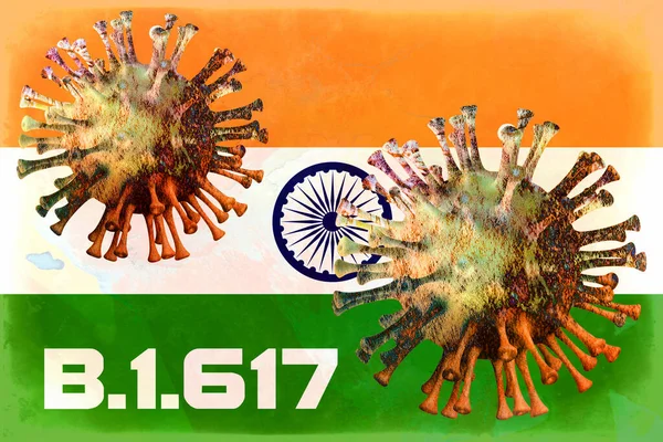 India Zászló Koronavírus Mutációval 617 Indische Flagge Mit Coronavirus Mutation Stock Kép