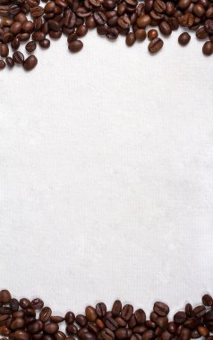 Tuval ve kahve çekirdekleri dikey fotoğraf arka plan.