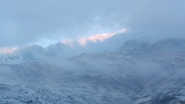 Clouds and Sunrise over Caucasus Mountains — Stock Video