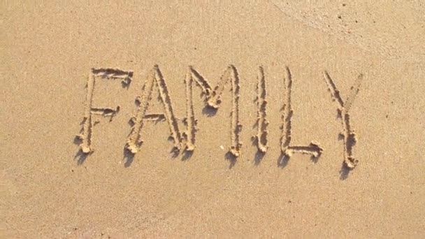 Família palavra na areia — Vídeo de Stock