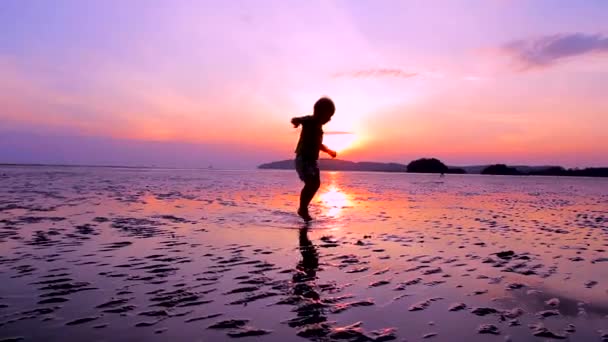 Jongen speelt op het strand — Stockvideo