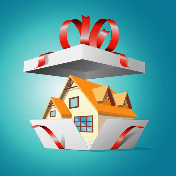 Immobilier dans une boîte cadeau — Image vectorielle