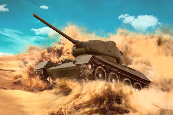 Battle Tank is moving in the desert — Stock Photo, Image