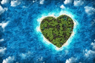 The island in the shape of a heart with  birds eye view clipart