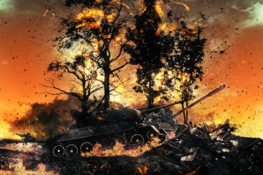 Yanık ormandaki iki tank
