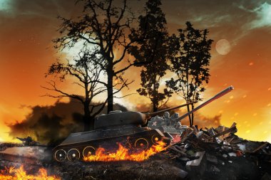Yanık ormandaki iki tank