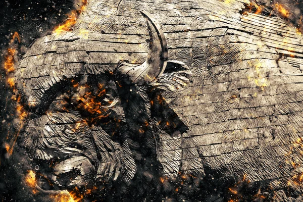 Brinnande trä bison — Stockfoto