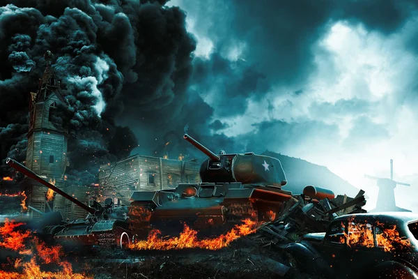 Три танка в зоне конфликта — стоковое фото