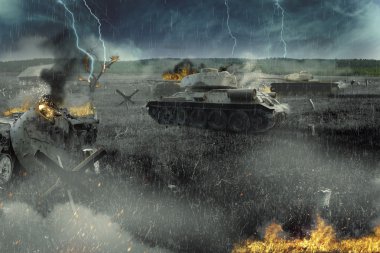 Yanan alandaki savaş tankları