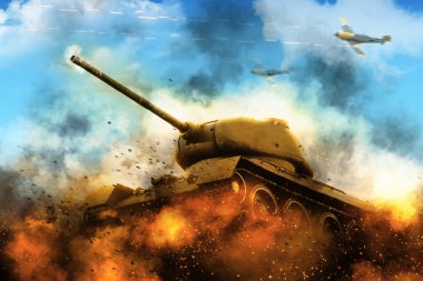 Alev alev yanan ateş içinde belgili tanımlık tank