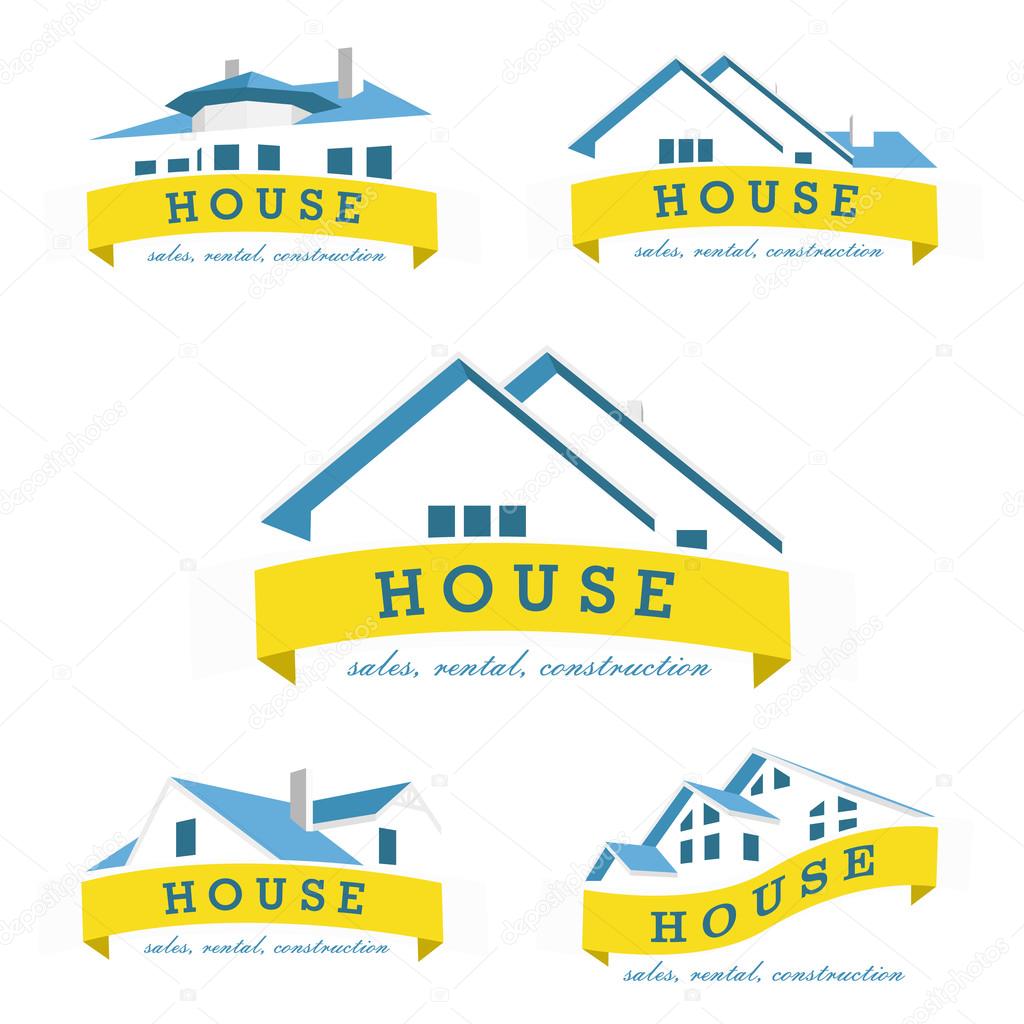 Set house logo design template. Realty theme icon. Building vector silhouette.