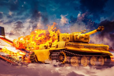 Tank içmesine yanan uçağın arka plan üzerinde