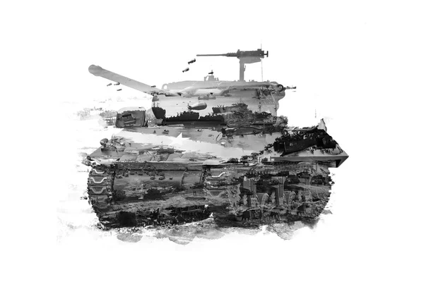 Gambar double exposure tank dan militer — Stok Foto