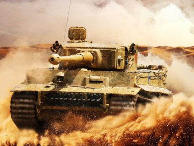 German Tiger moves in the desert clipart
