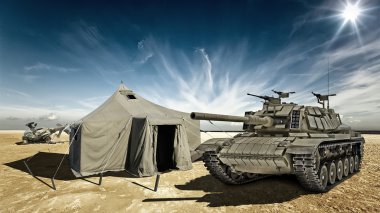 Tank in desert camp clipart