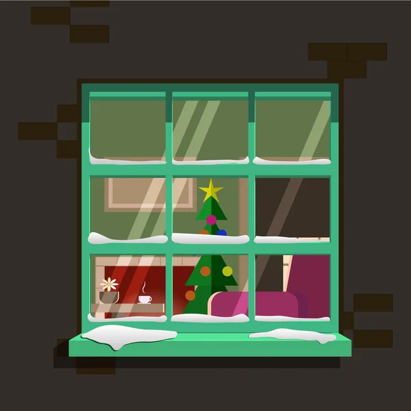 Winter window. Vector illustration — Stock Vector