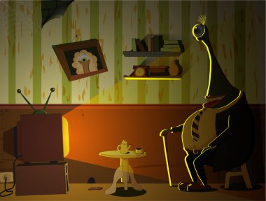 Yaşlı canavar Tv izliyor