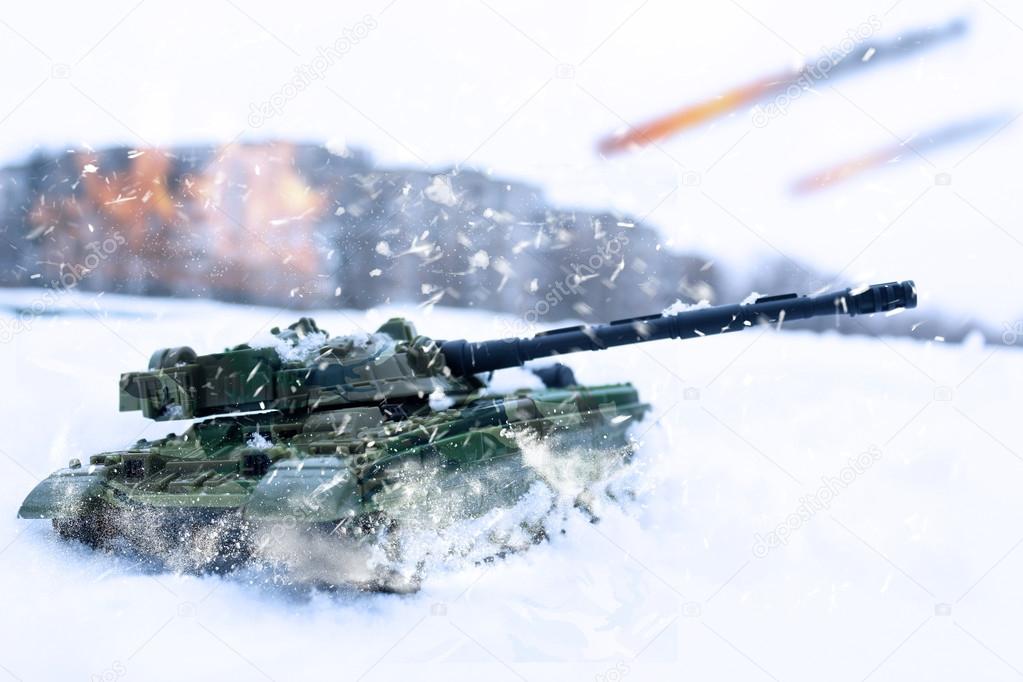 Tank battle in snowstorm
