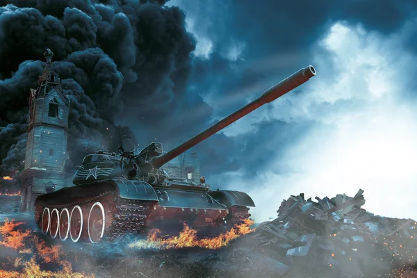 Tank in het conflictgebied — Stockfoto