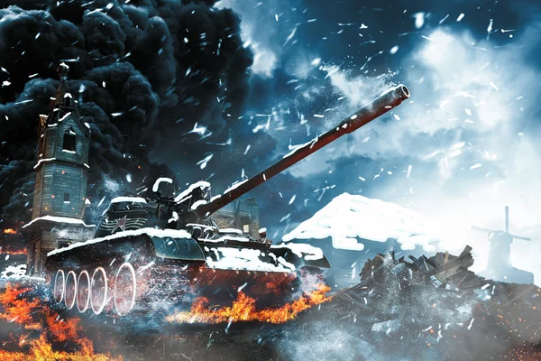 Tank i konfliktområdet — Stockfoto