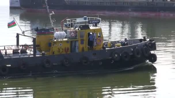 Barco alfandegário navega em direção a um navio — Vídeo de Stock