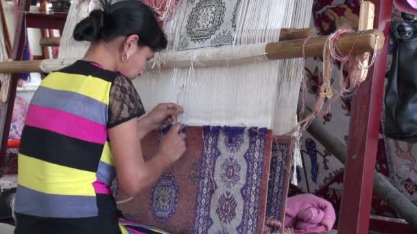 Women weaving carpets — Stock Video
