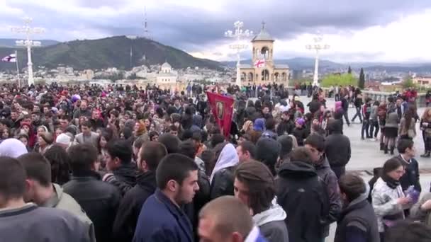 Studenten nemen deel aan een protest in Tbilisi. — Stockvideo