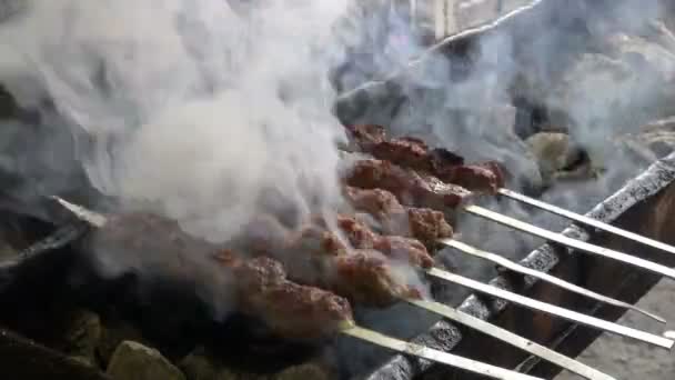 令人垂涎的新鲜烤肉串 — 图库视频影像