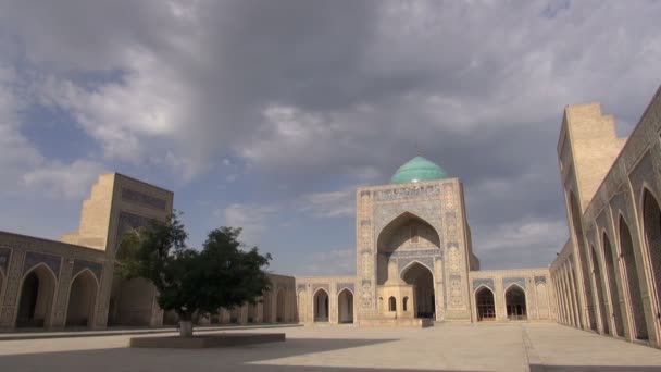 Les gens visitent la belle mosquée Kalon — Video