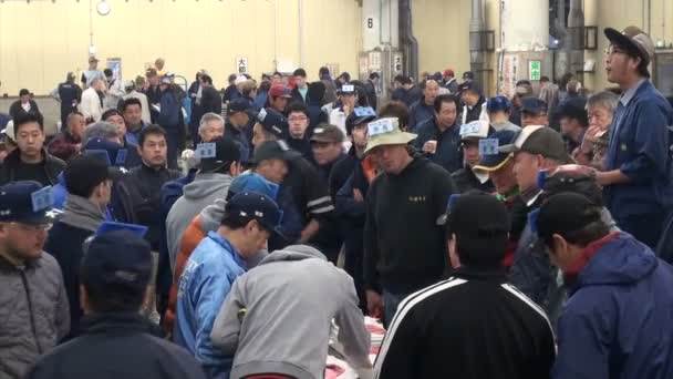 Tuna auction at the Tsukiji fish market — Stock Video