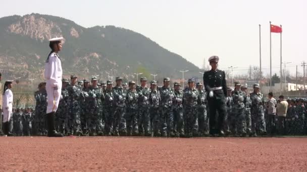 Chinese students march in a military parade — Stock Video