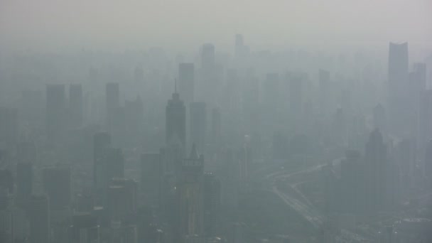 The skyline of Shanghai with smog — Stock Video