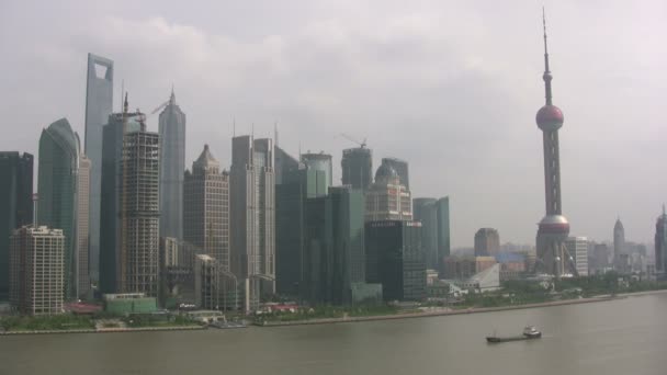 Шанхайский горизонт в Пудуне — стоковое видео