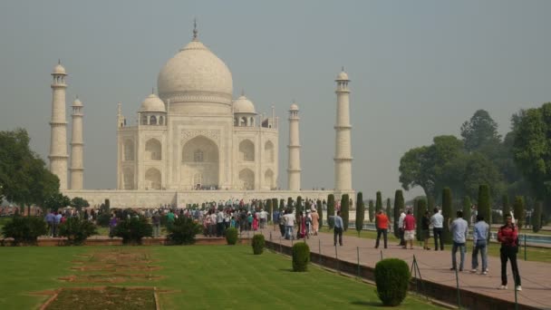 Turisté navštěvují taj mahal v Indii — Stock video