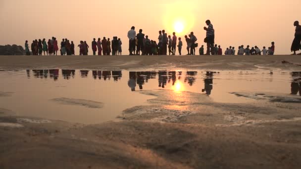 Visitors watch the sunrise at a beach — Stock Video