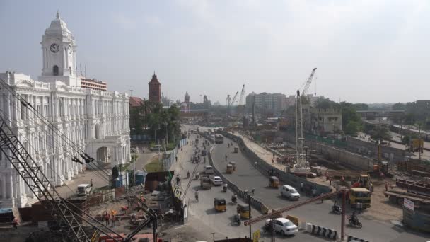 Bauarbeiten in der Innenstadt von Chennai — Stockvideo