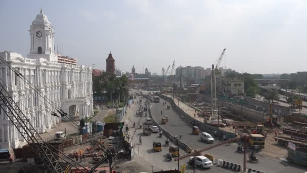 Trabajos de construcción en el centro de Chennai — Vídeos de Stock